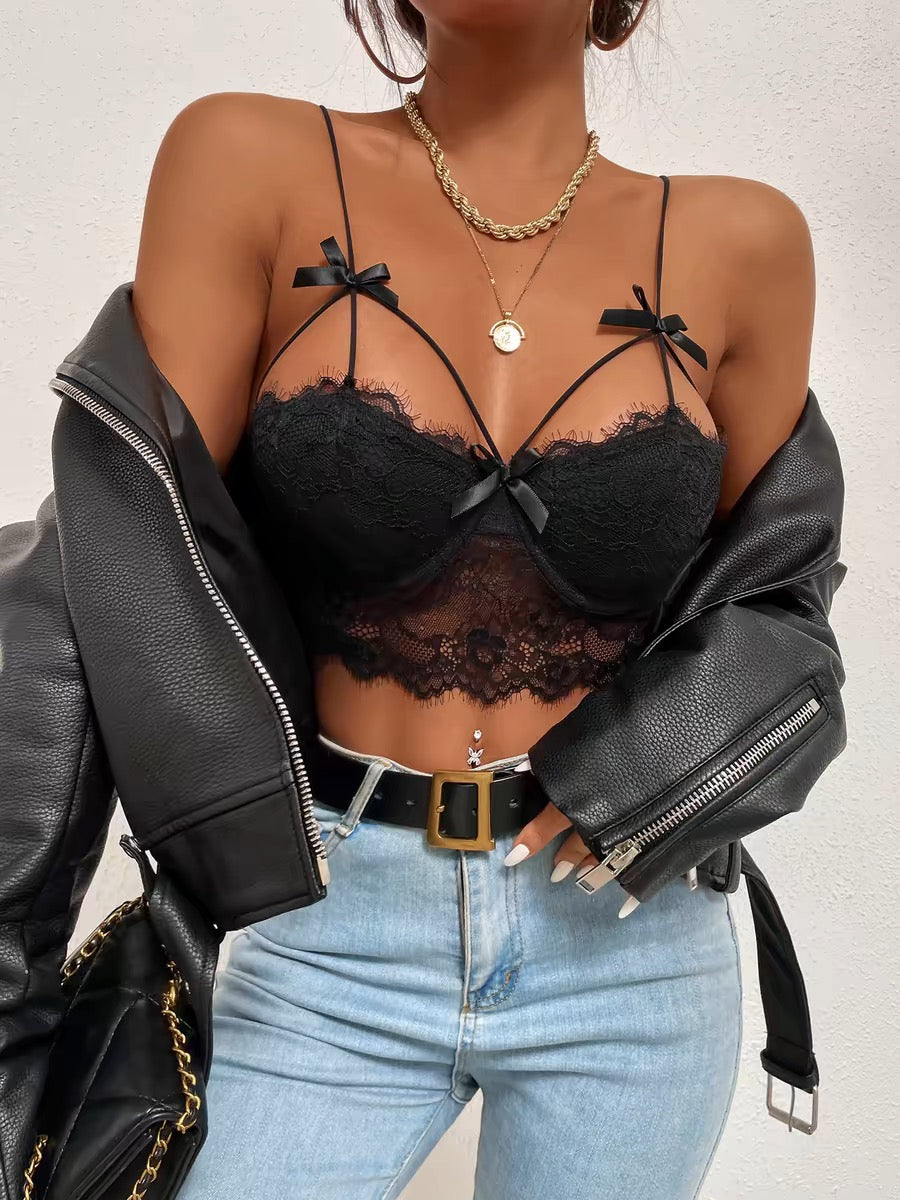 Black Lace Bralette with Bows