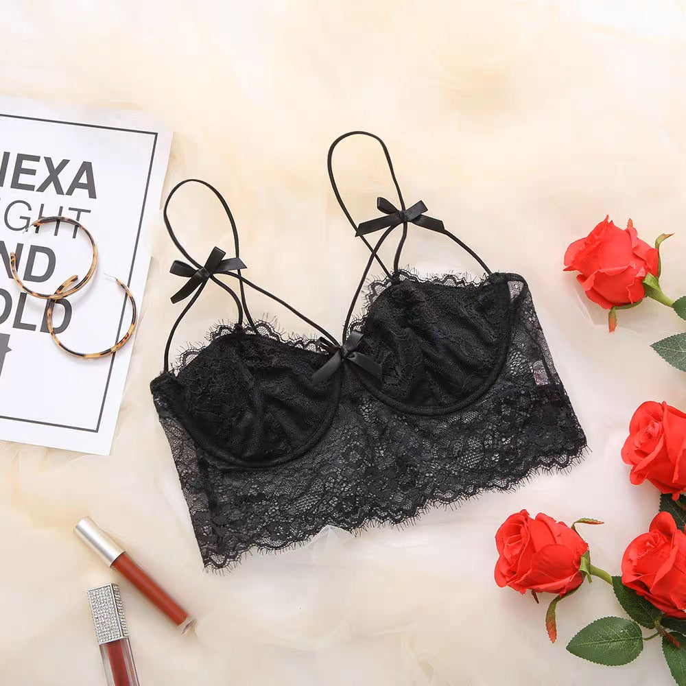 Black Lace Bralette with Bows