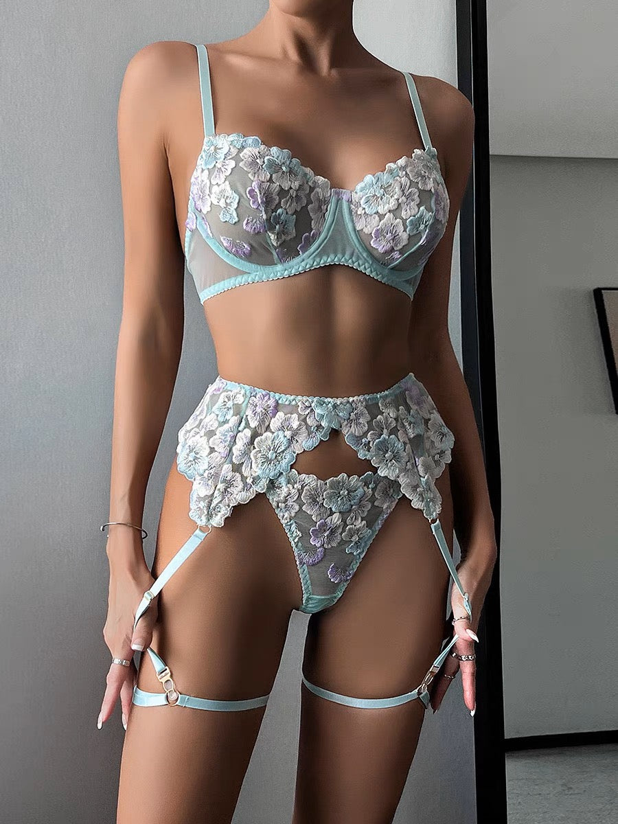 Floral Embroidered Lingerie Set