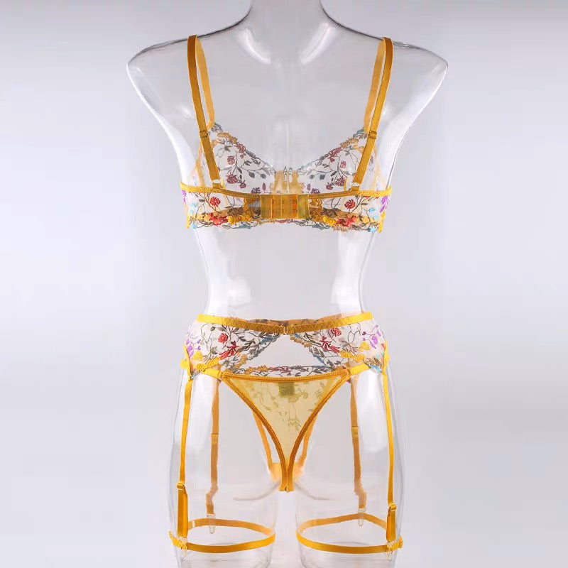 Sunshine Floral Embroidered Lingerie Set.