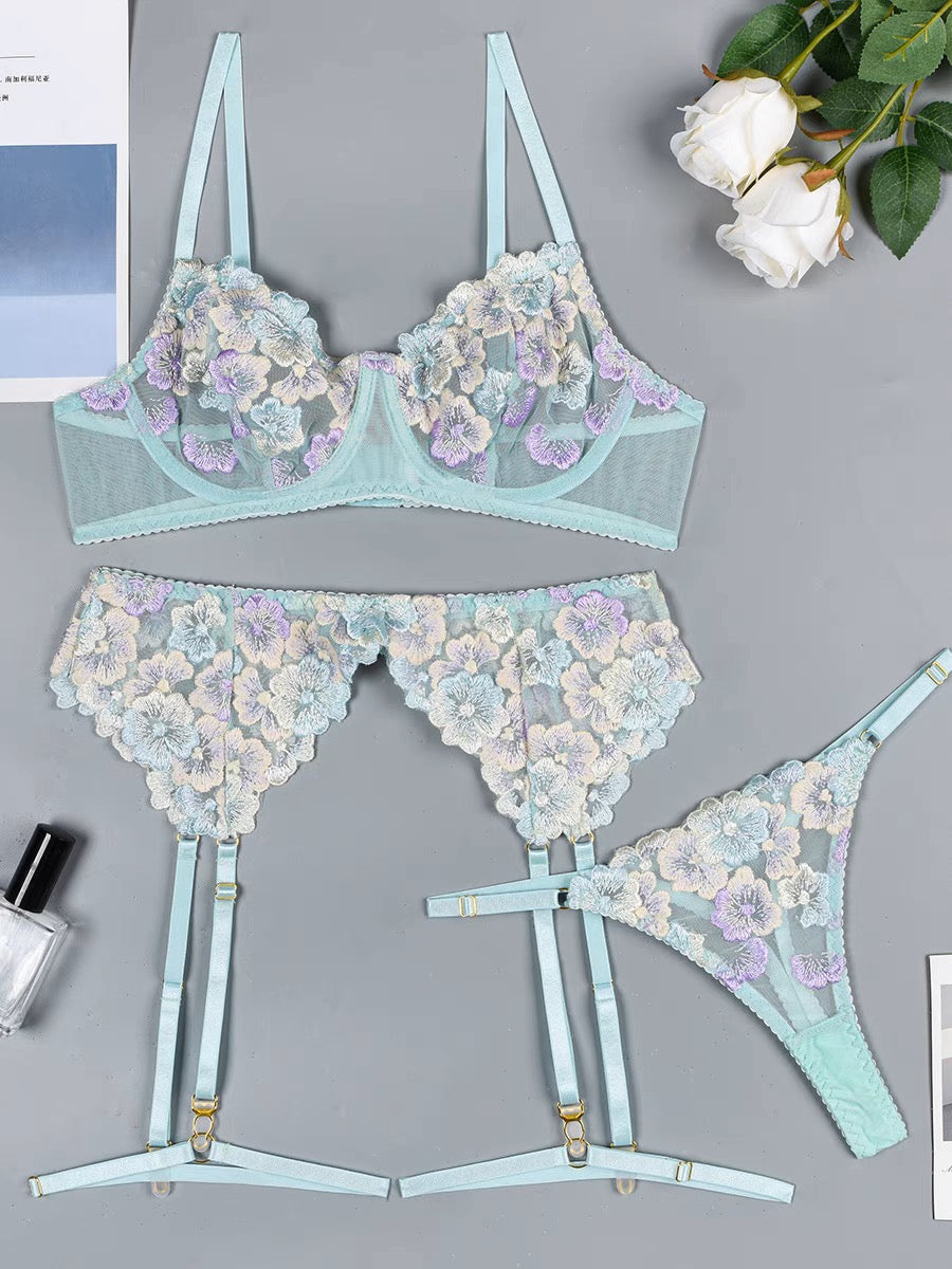 Floral Embroidered Lingerie Set