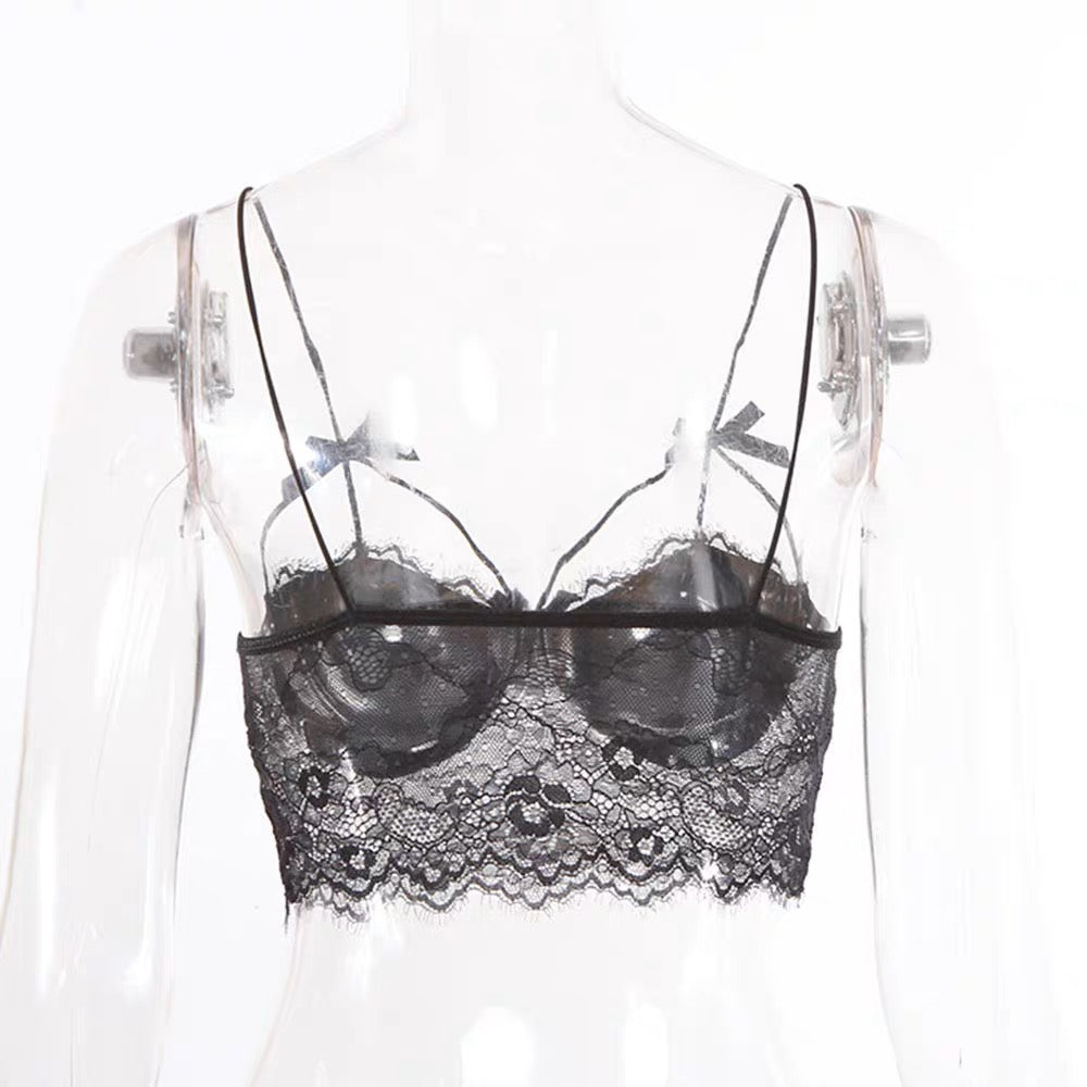 Black Lace Bralette with Bows