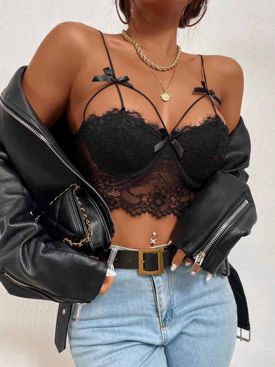 Black Lace Bralette with Bows