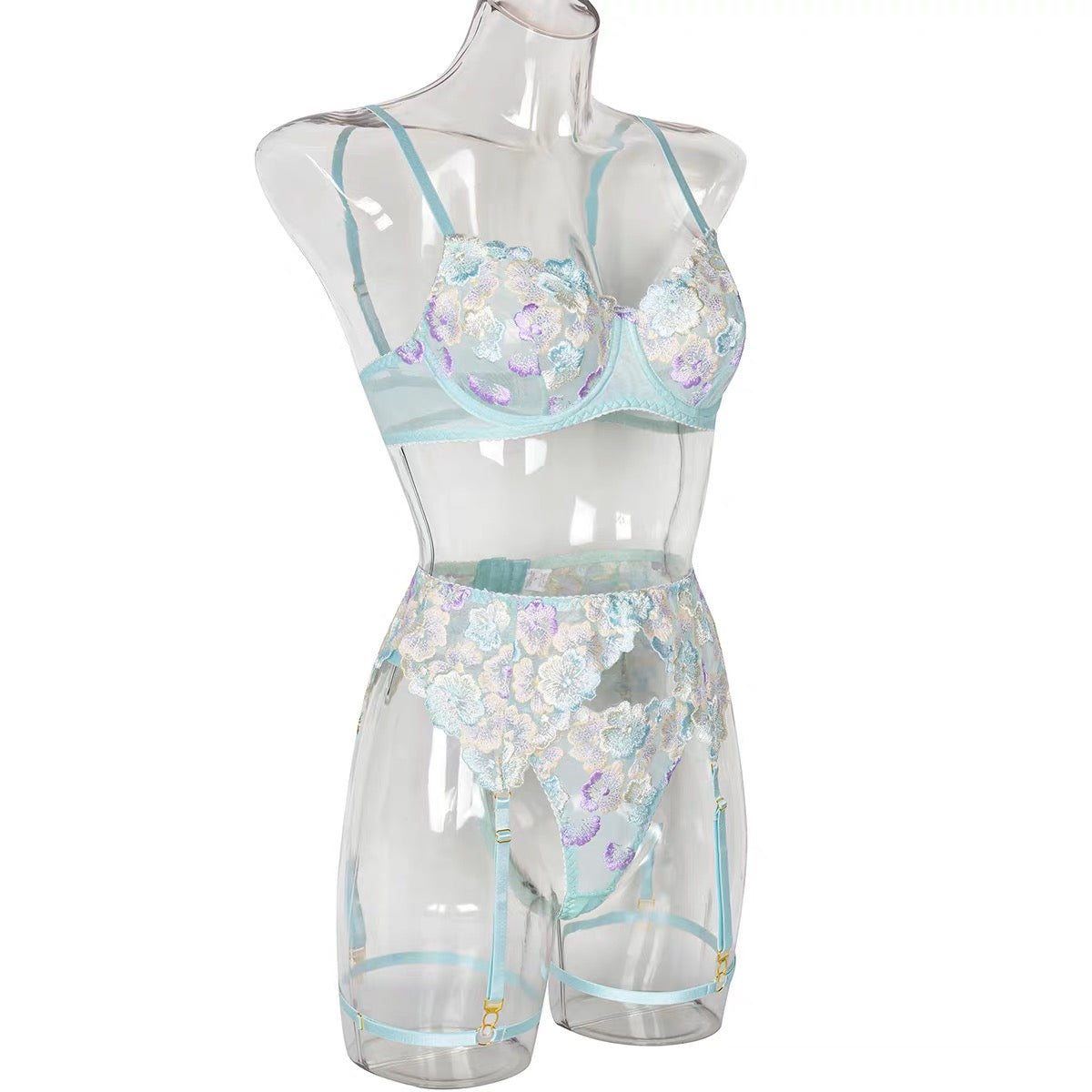 Floral Embroidered Lingerie Set