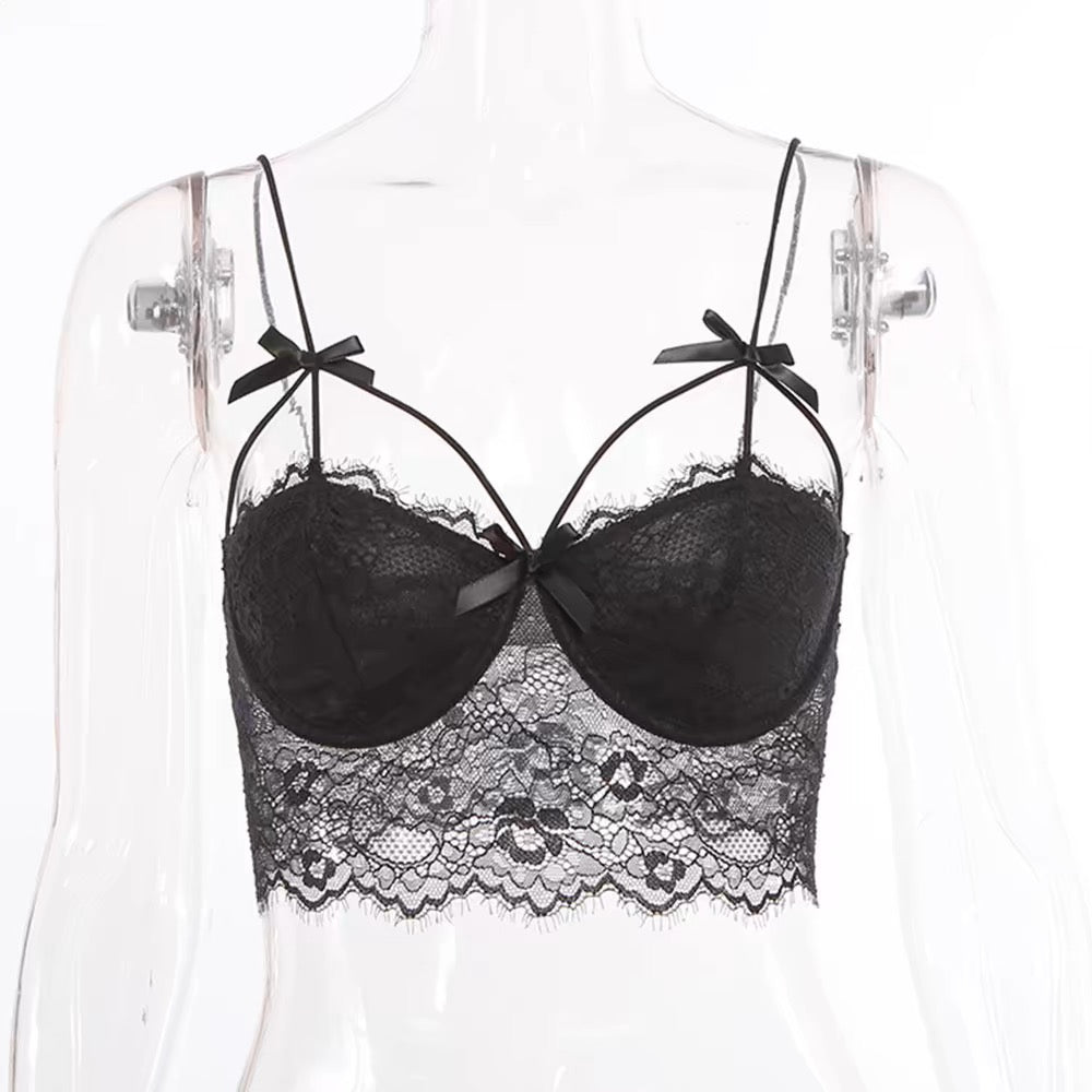 Black Lace Bralette with Bows