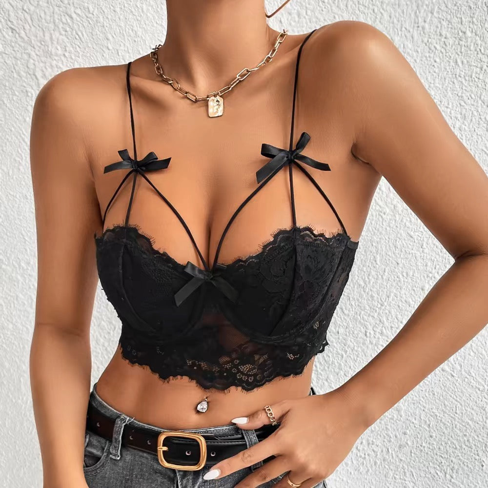 Black Lace Bralette with Bows