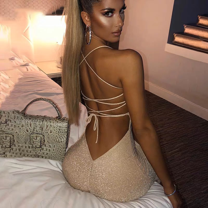 Glitter Backless Slit Elegant Maxi Dress